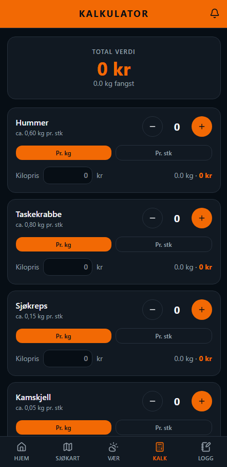 SmartBouy-appen: Kalkulator